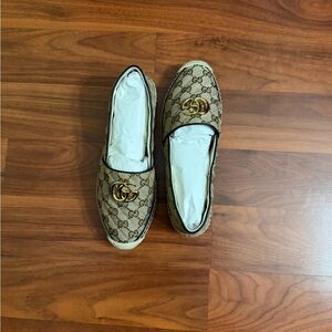 Gucci Beige GG Canvas Espadrilles with Gold Double G